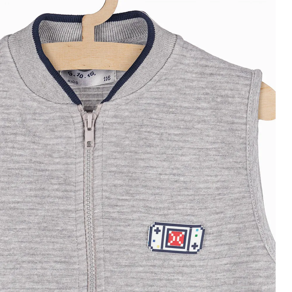 51015 Game Badge Quilted Sleeveless Grey Zipper 8430