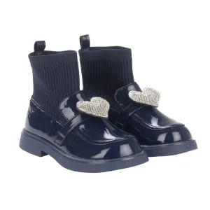 A DEE - Back To School Mary Jane Heart Sock Wellington - Navy