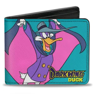 Bi-Fold Wallet - DARKWING DUCK Cape Pose Turquoise Purple Yellow