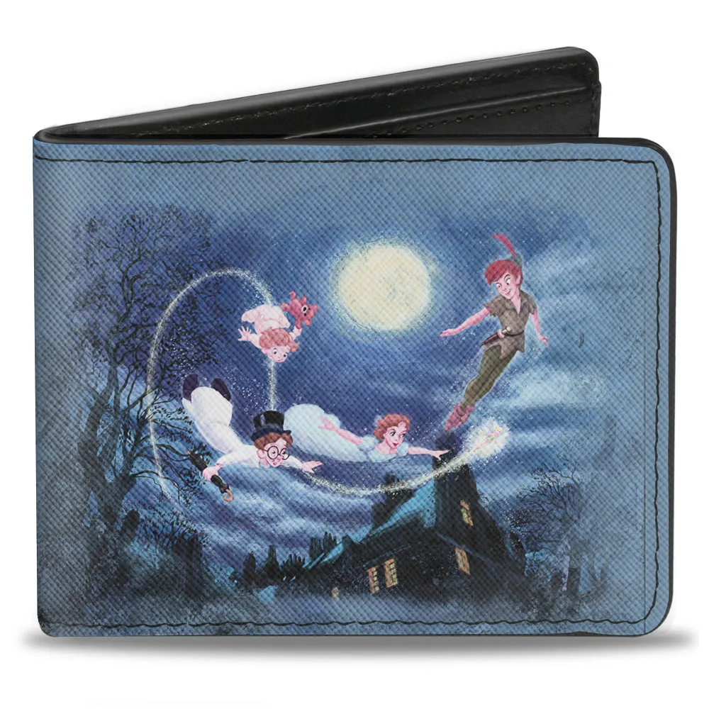 Bi-Fold Wallet - Peter Pan Flying Scene   TAKE ME TO NEVERLAND Blues Golds White