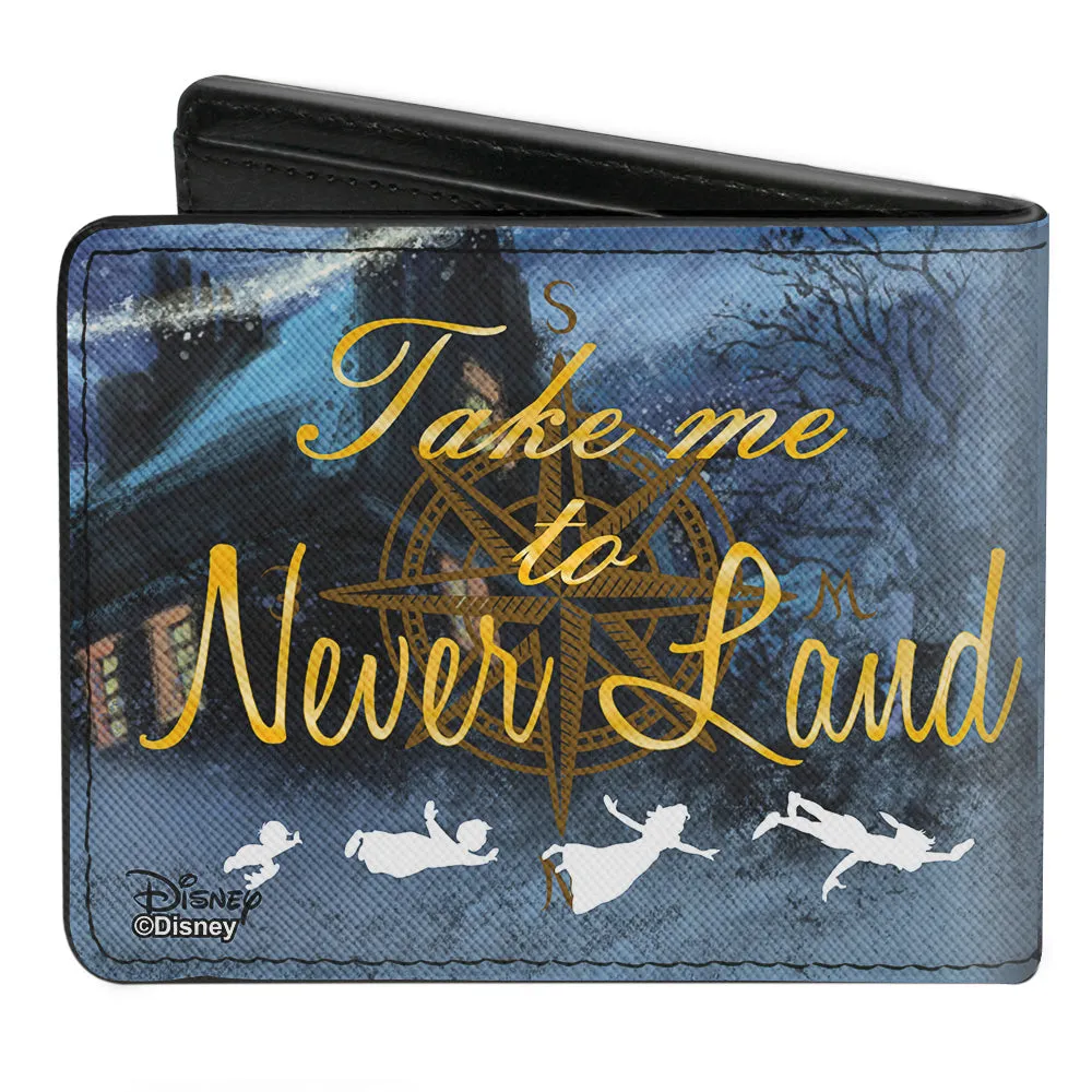 Bi-Fold Wallet - Peter Pan Flying Scene   TAKE ME TO NEVERLAND Blues Golds White