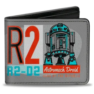 Bi-Fold Wallet - Star Wars R2-D2 Vintage ASTROMECH DROID Pose Gray Blue Red