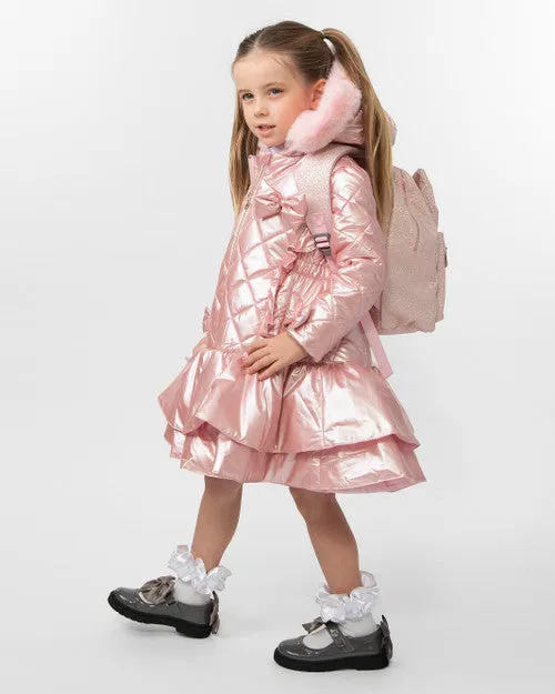 Caramelo Kids Girls Baby Pink Quilted Coat with Bow