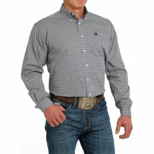 Cinch Men's Long Sleeve Button Down - Grey Geo Print