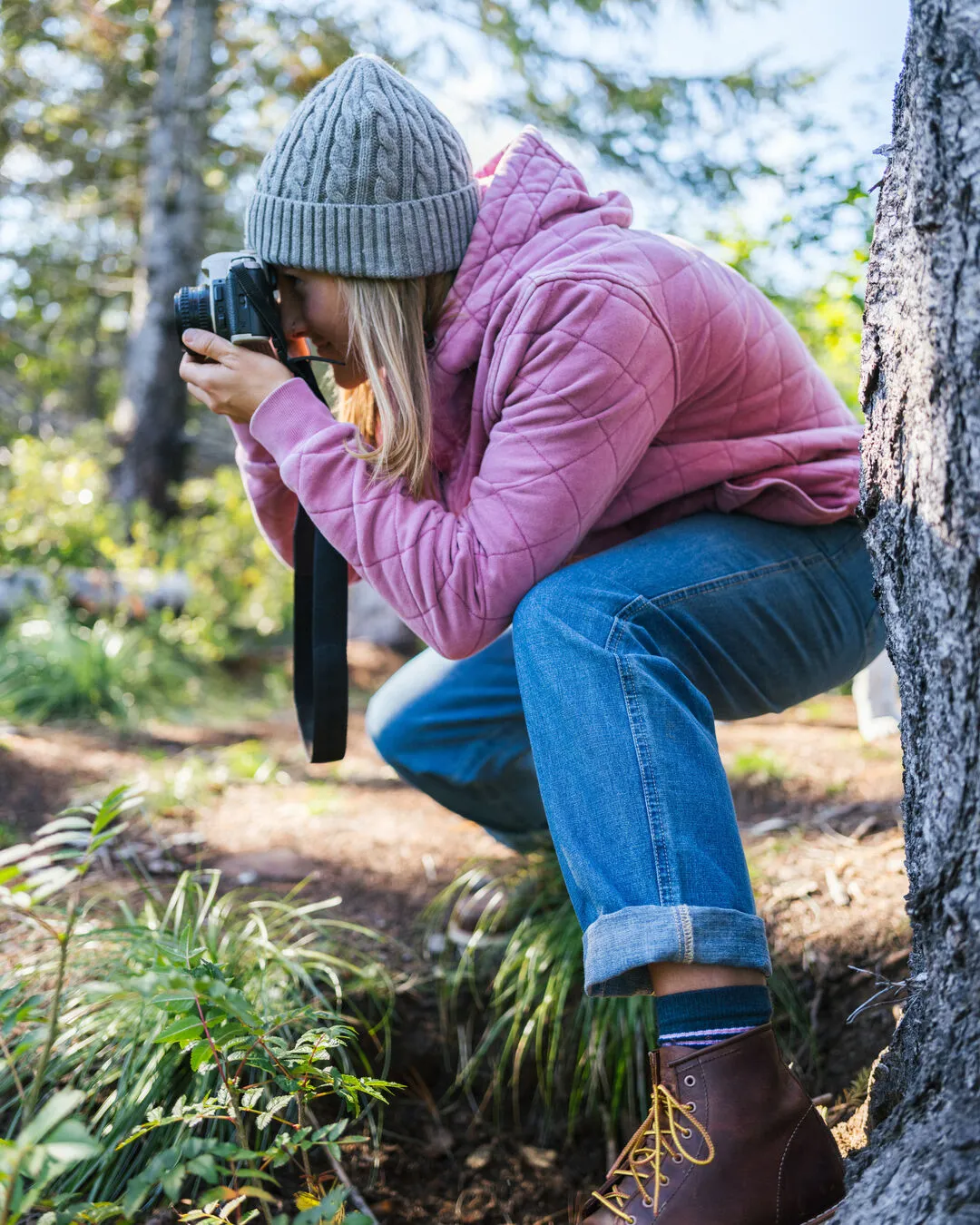 Clementine Recycled Quilted Popper Up Hoodie - Mauve Haze