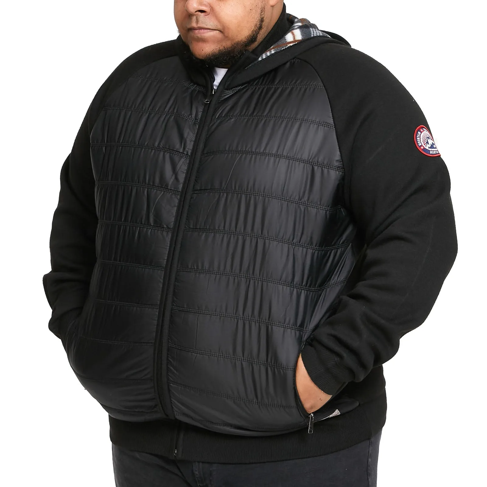 D555 Mens Neo Big & Tall Raglan Fleece Lined Quilted Jacket - Black