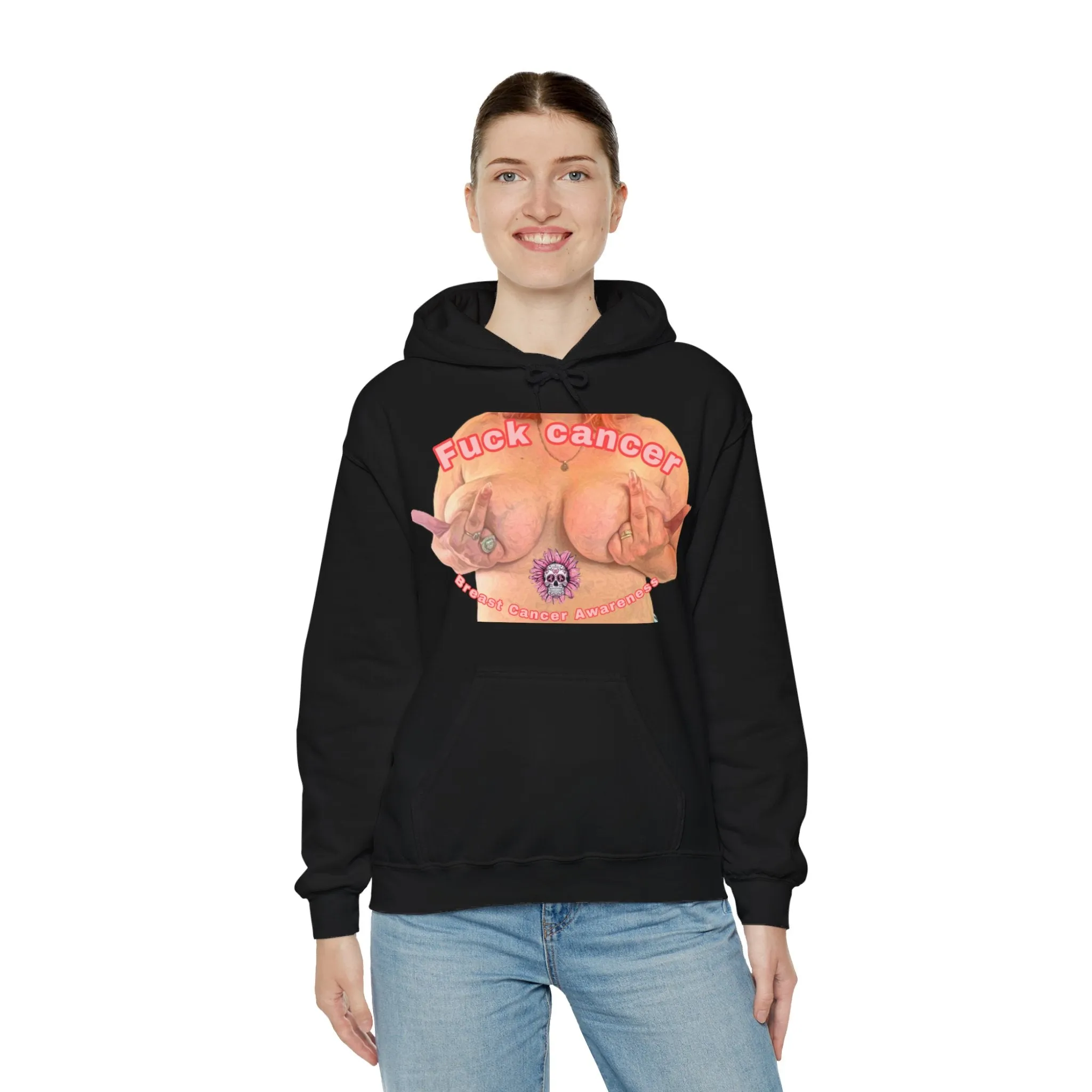 Fuck Cancer, Breast Cancer Awareness Unisex Heavy Blend™ Hooded Sweatshirt