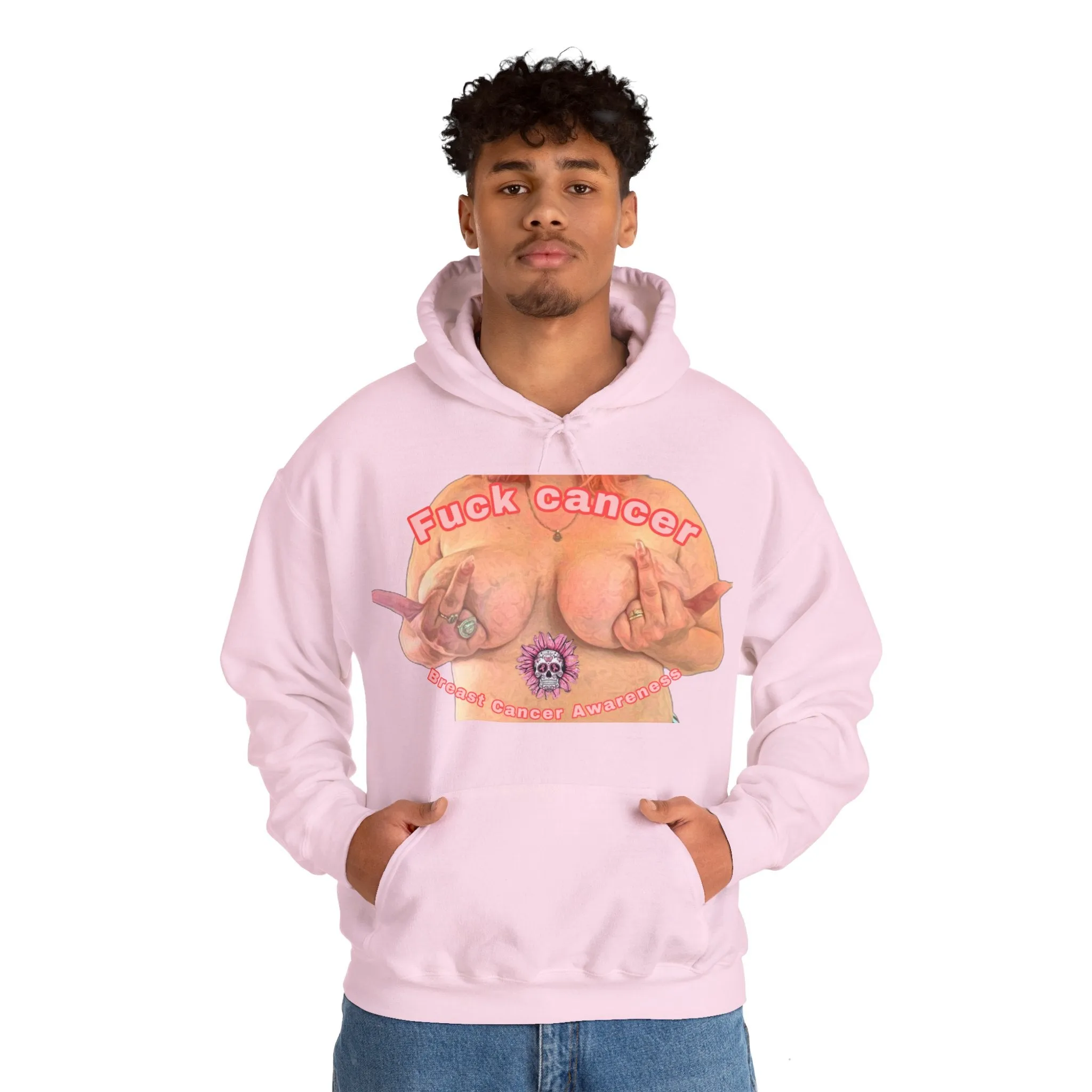 Fuck Cancer, Breast Cancer Awareness Unisex Heavy Blend™ Hooded Sweatshirt