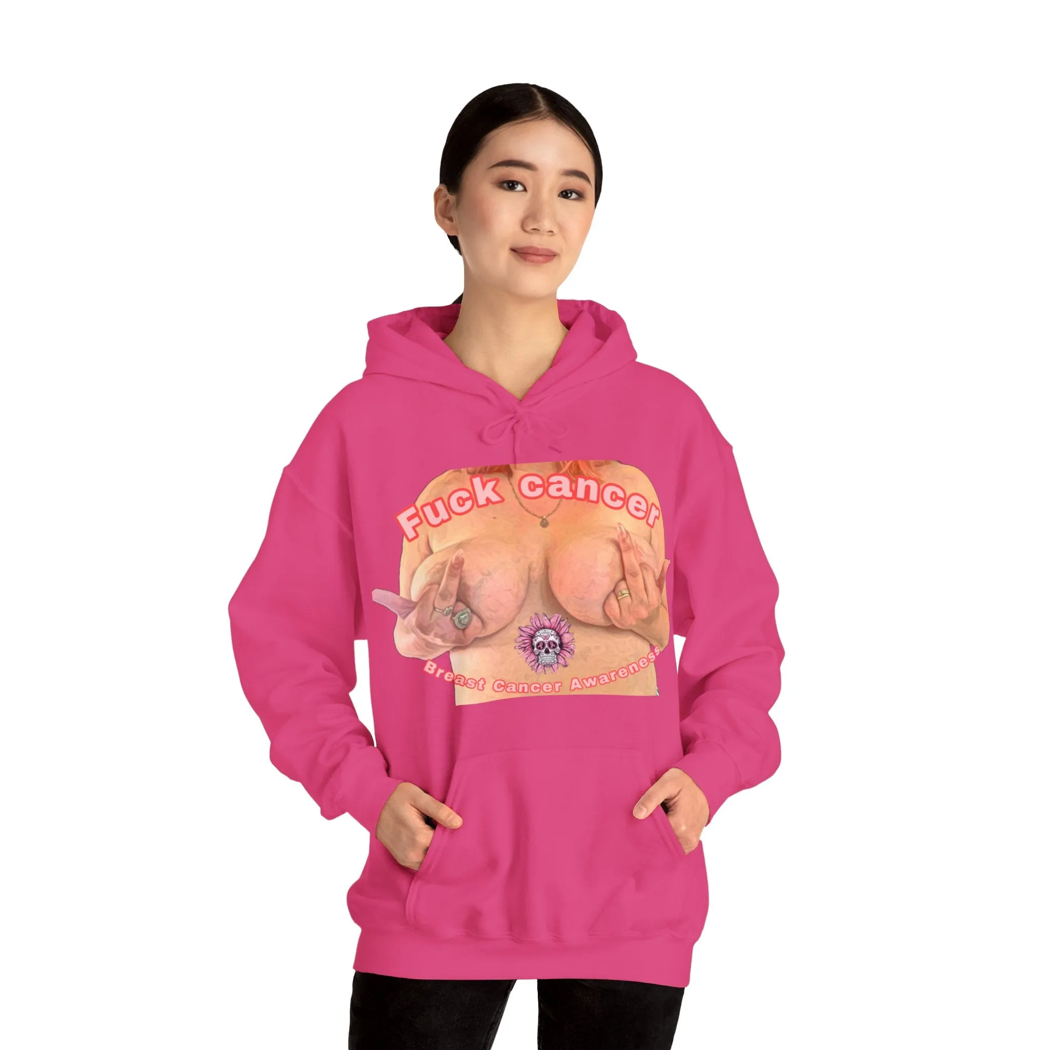 Fuck Cancer, Breast Cancer Awareness Unisex Heavy Blend™ Hooded Sweatshirt