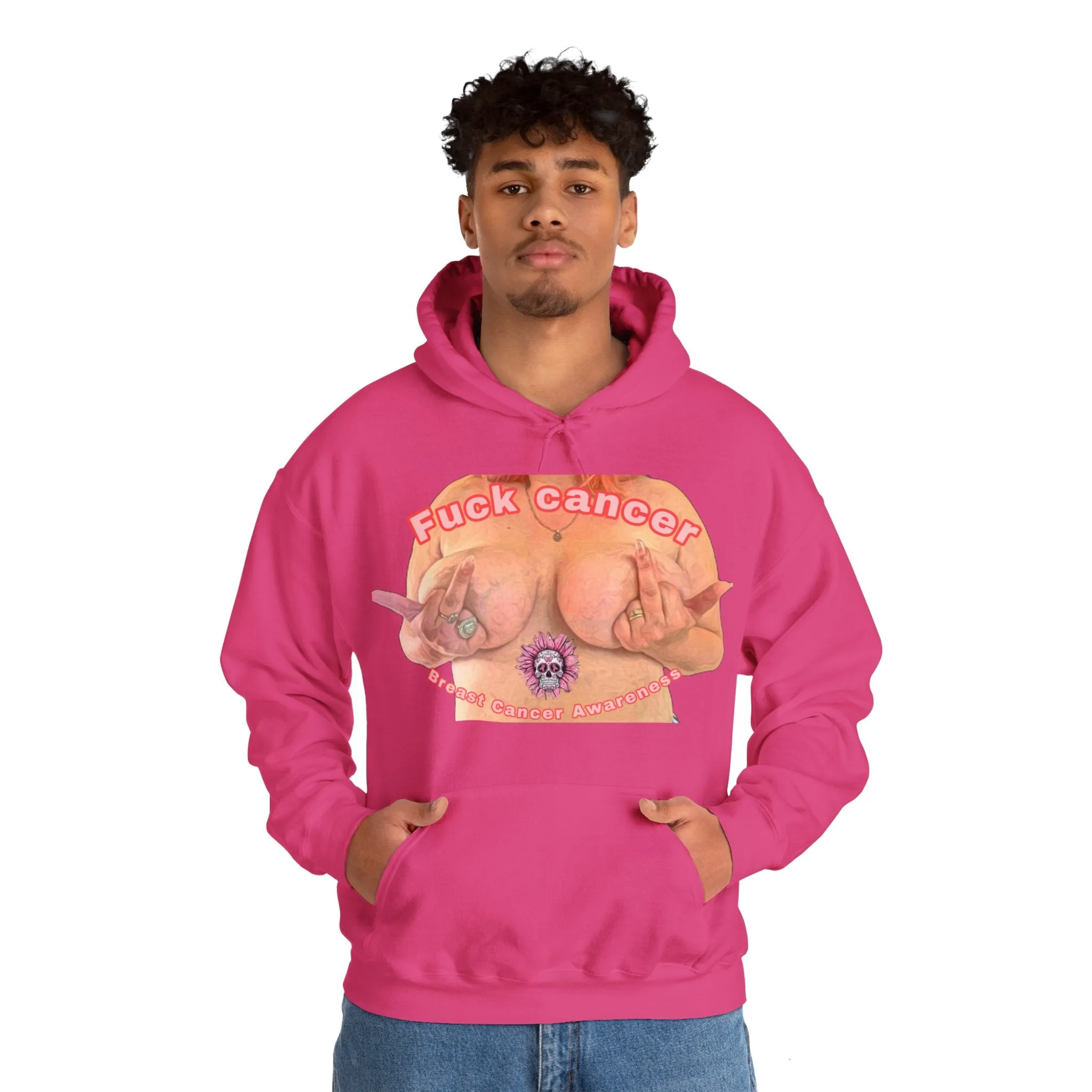 Fuck Cancer, Breast Cancer Awareness Unisex Heavy Blend™ Hooded Sweatshirt