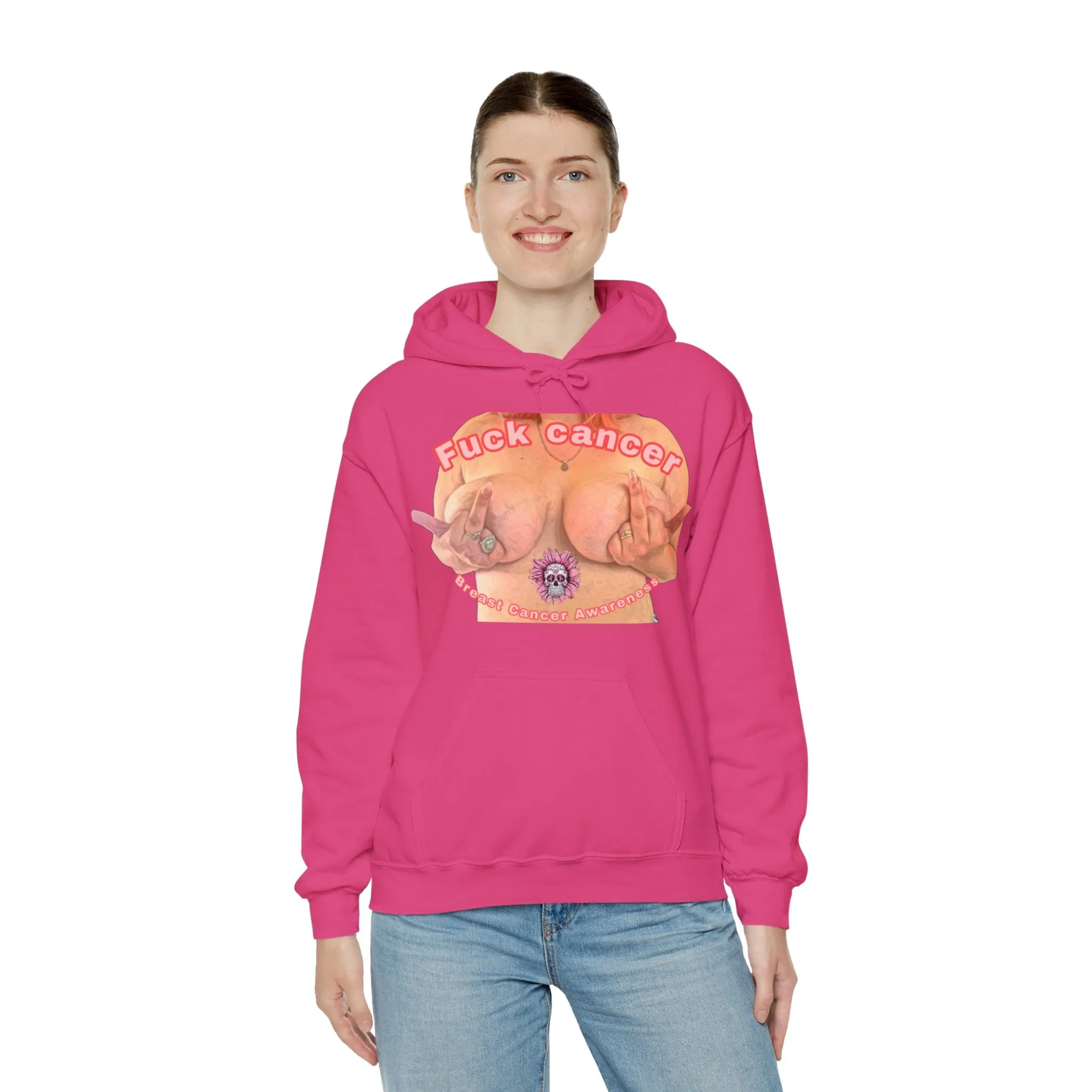 Fuck Cancer, Breast Cancer Awareness Unisex Heavy Blend™ Hooded Sweatshirt