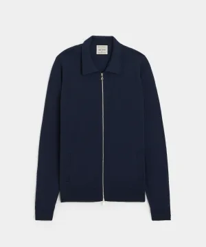 John Smedley Alston Merino Wool Zip-Up in Midnight