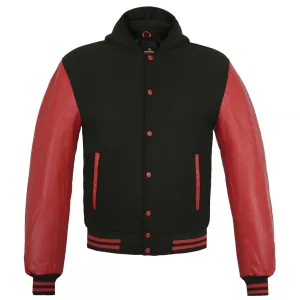 Kids Varsity Hoodie Wool Leather Black/Red