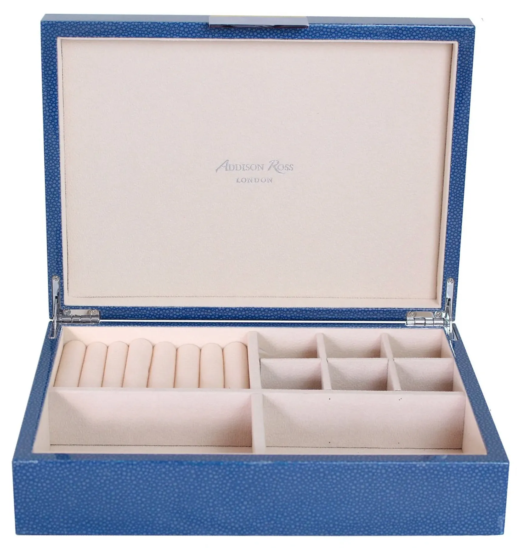 Large Blue Shagreen Jewelry Box with Silver