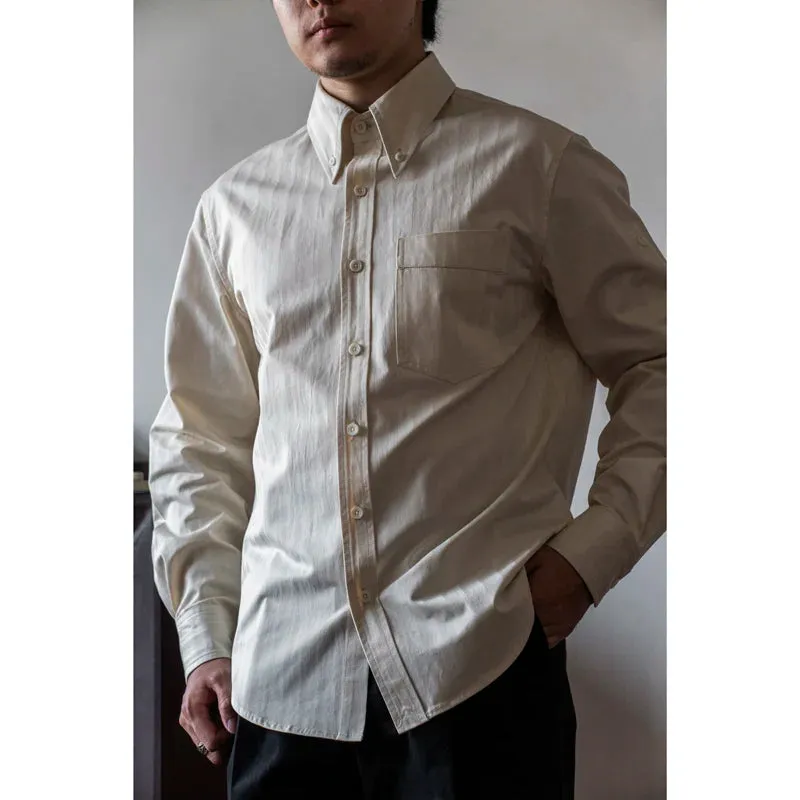 Men's Herringbone Twill Button Down Shirt with Pointed Collar and Long Sleeves