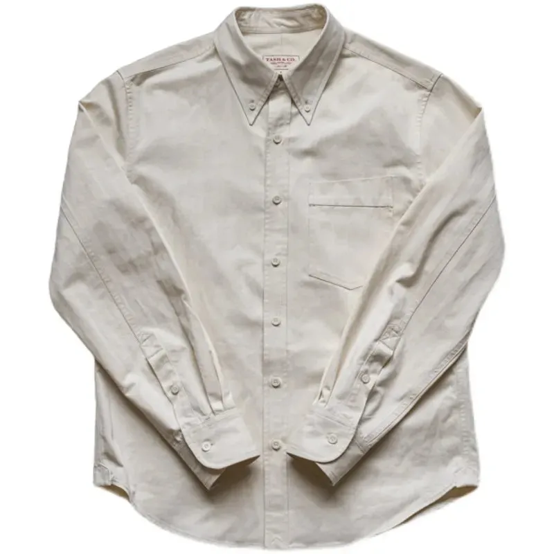 Men's Herringbone Twill Button Down Shirt with Pointed Collar and Long Sleeves