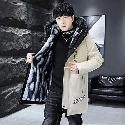 Men's Long Thermal Fur Collar Padded Parkas Jacket