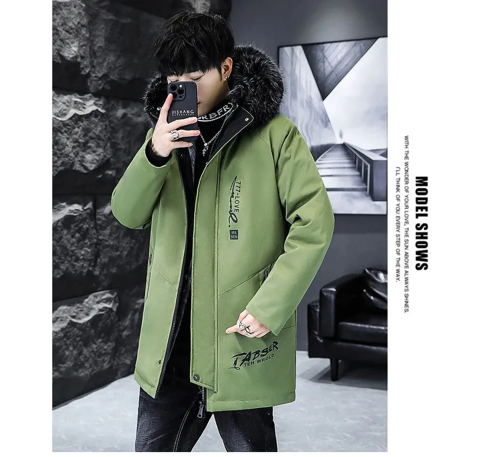 Men's Long Thermal Fur Collar Padded Parkas Jacket