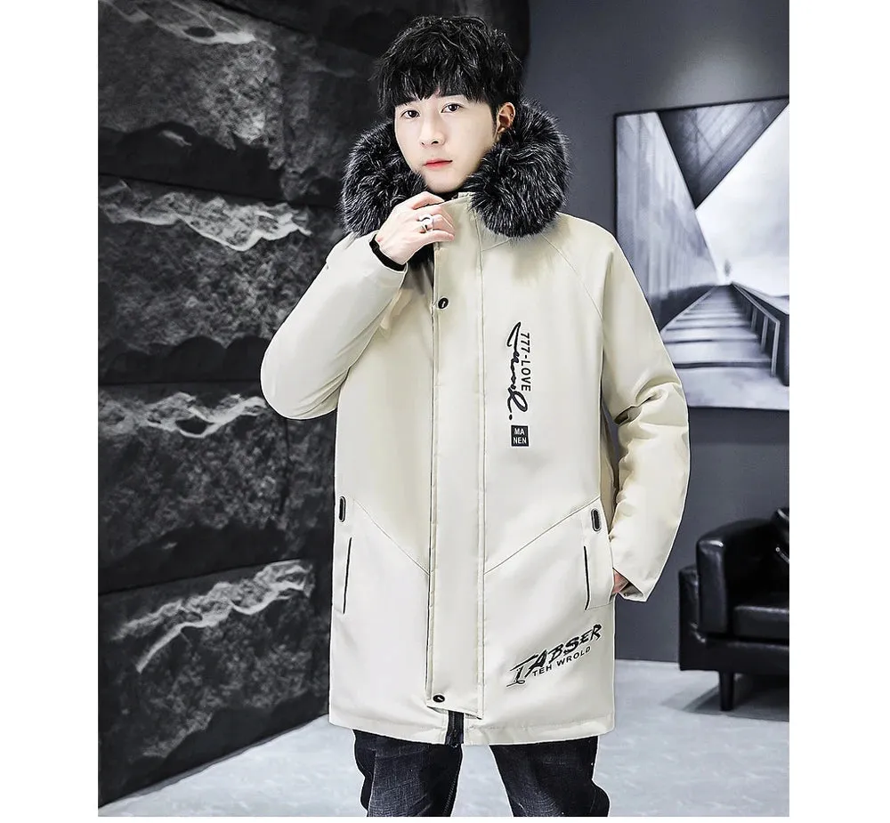 Men's Long Thermal Fur Collar Padded Parkas Jacket