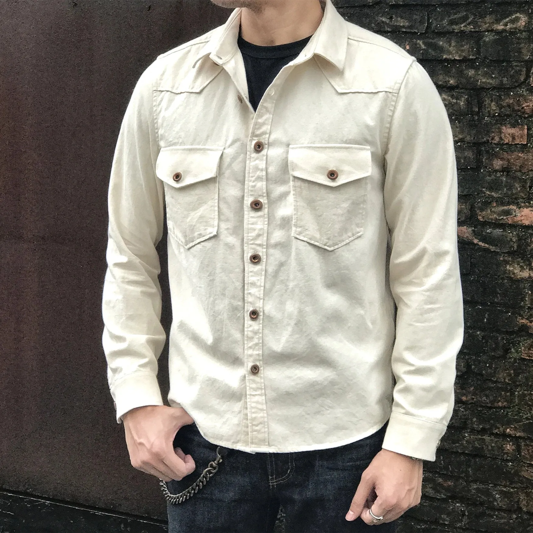 Men's Vintage Button Up Cotton Shirt with Long Sleeves