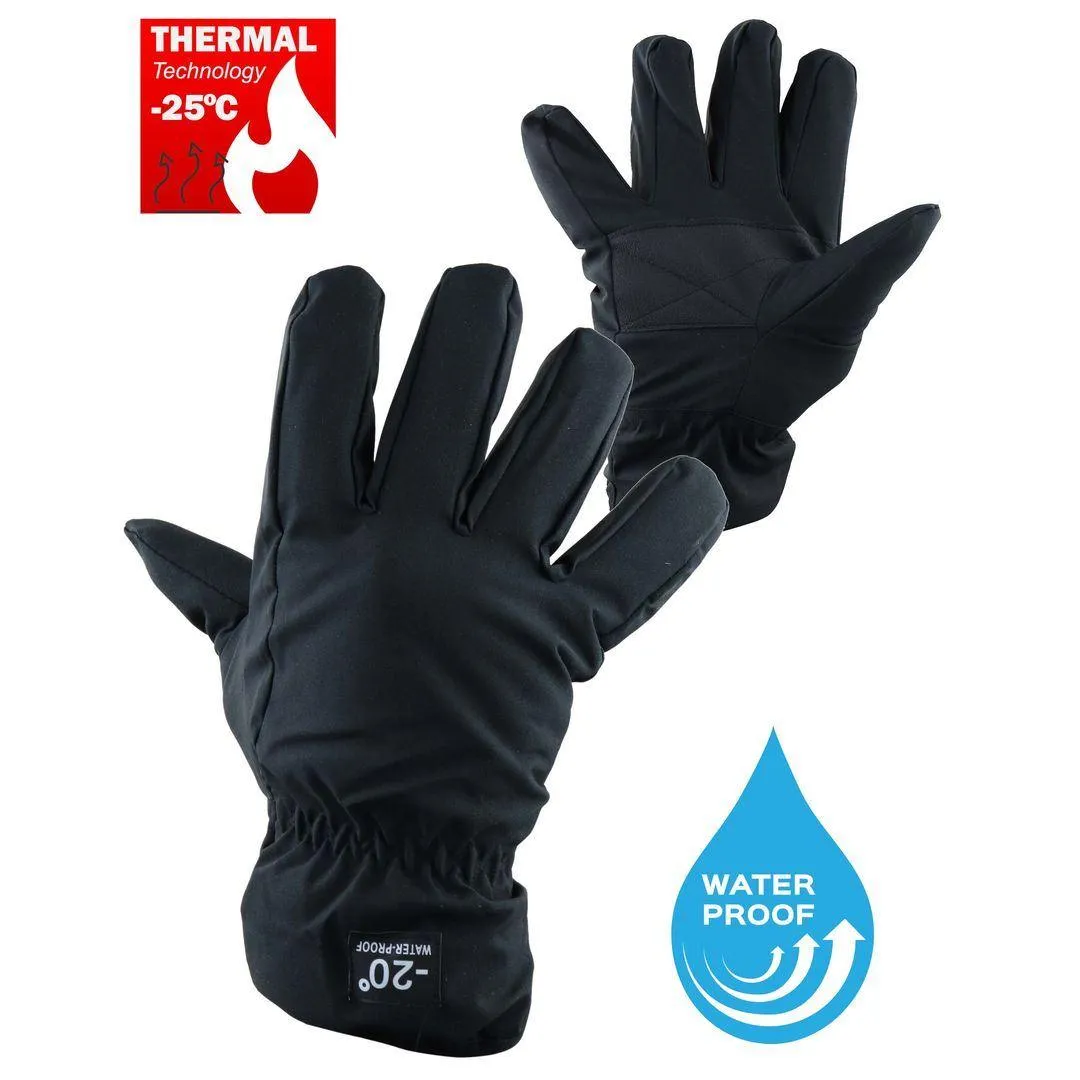 Mens Waterproof Insulated Gloves Snow Ski Elasticated Classis Black