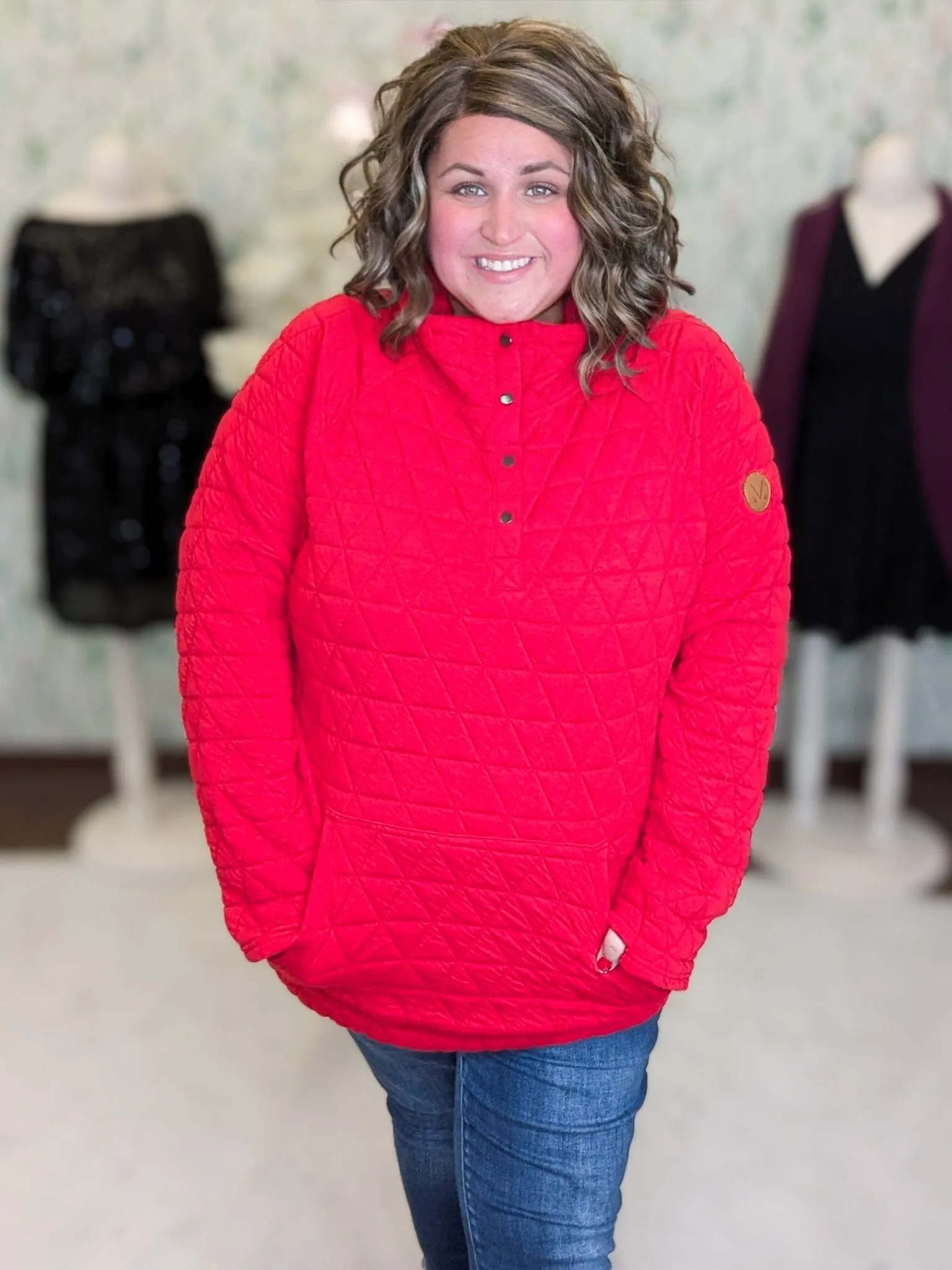 PHC- Quilted Half Snap Pullover in Red