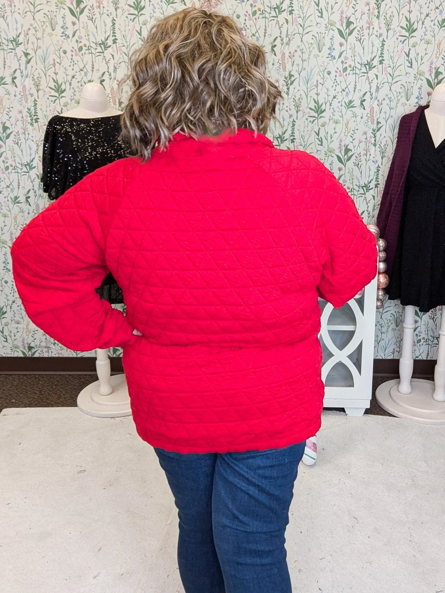 PHC- Quilted Half Snap Pullover in Red