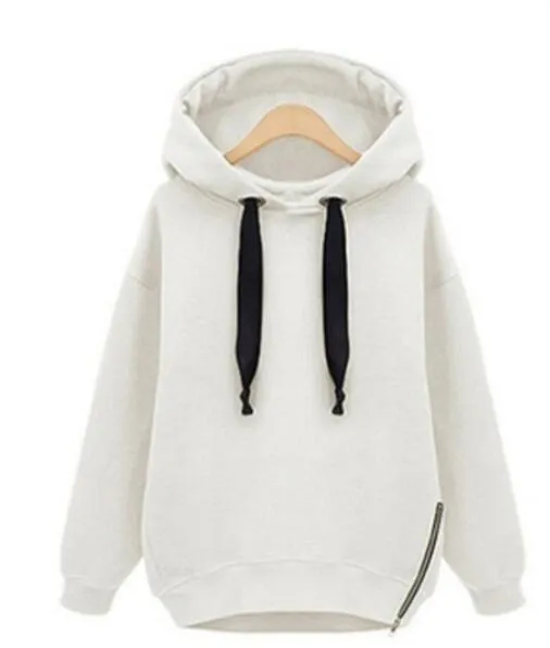 Plain Thick Hoodies Solid Sweatshirt Warm Hoodies For Women  Xxl Oversized Side Zip Hoodie Drawstring