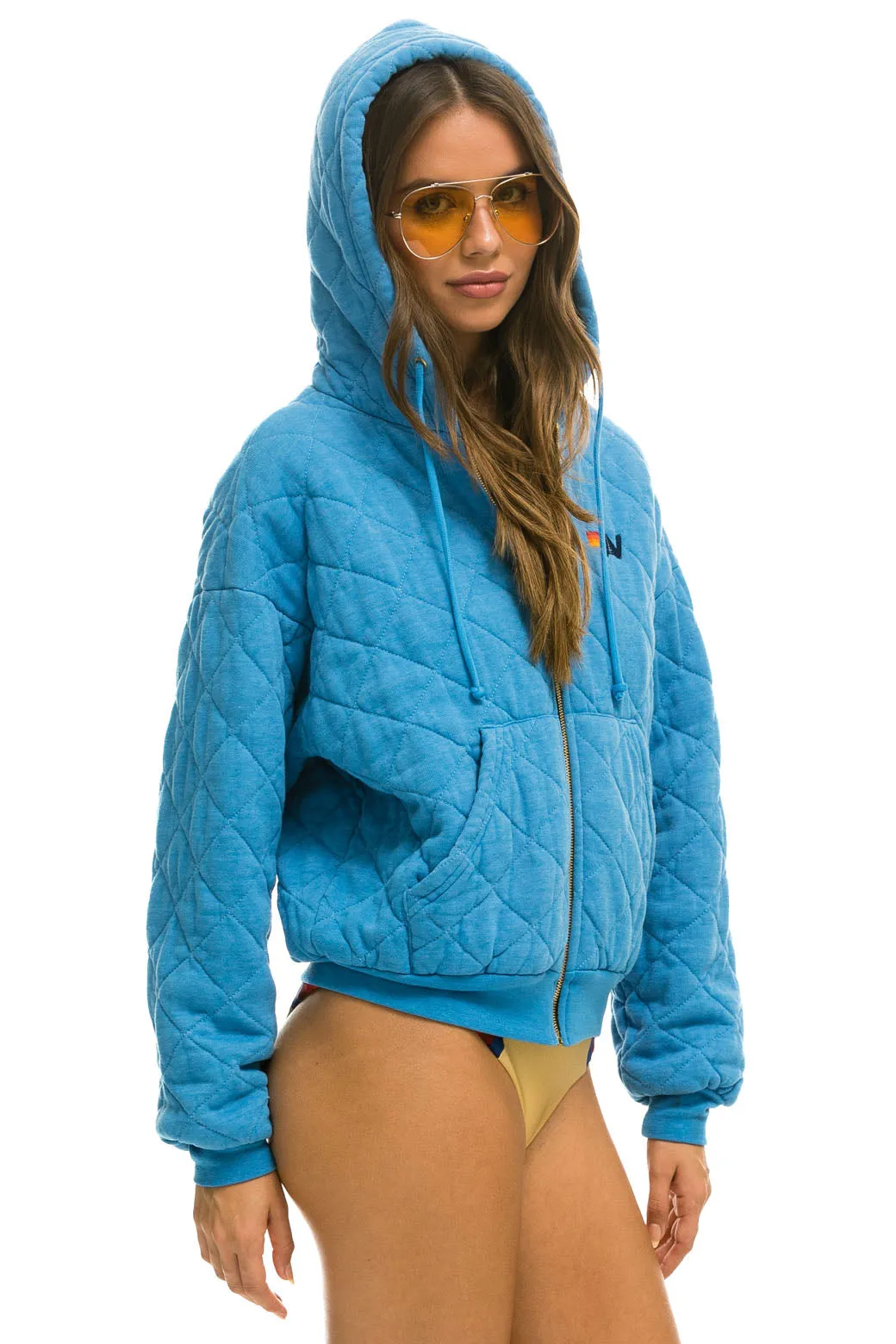 QUILTED ZIP HOODIE RELAXED - OCEAN