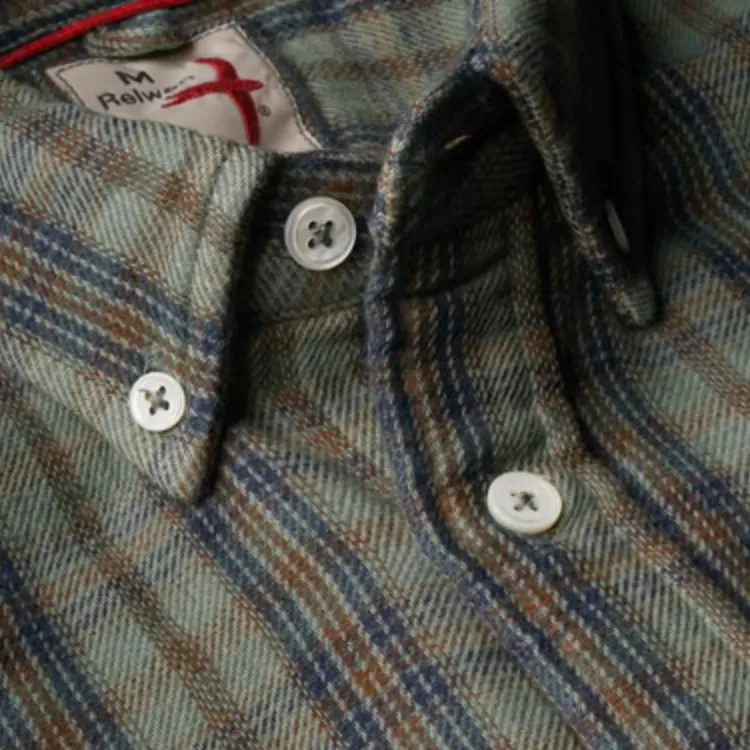 Relwen Chamois Lined Flannel Shirt - Sage/Navy