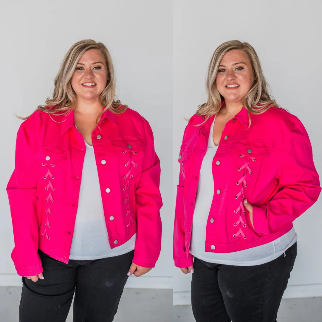 Rubies   Honey Magenta Laced Up Denim Jacket Pre-Order