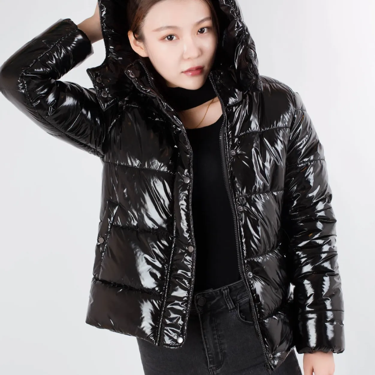 Women's Winter Casual Cotton Glossy Padded Hooded Parka