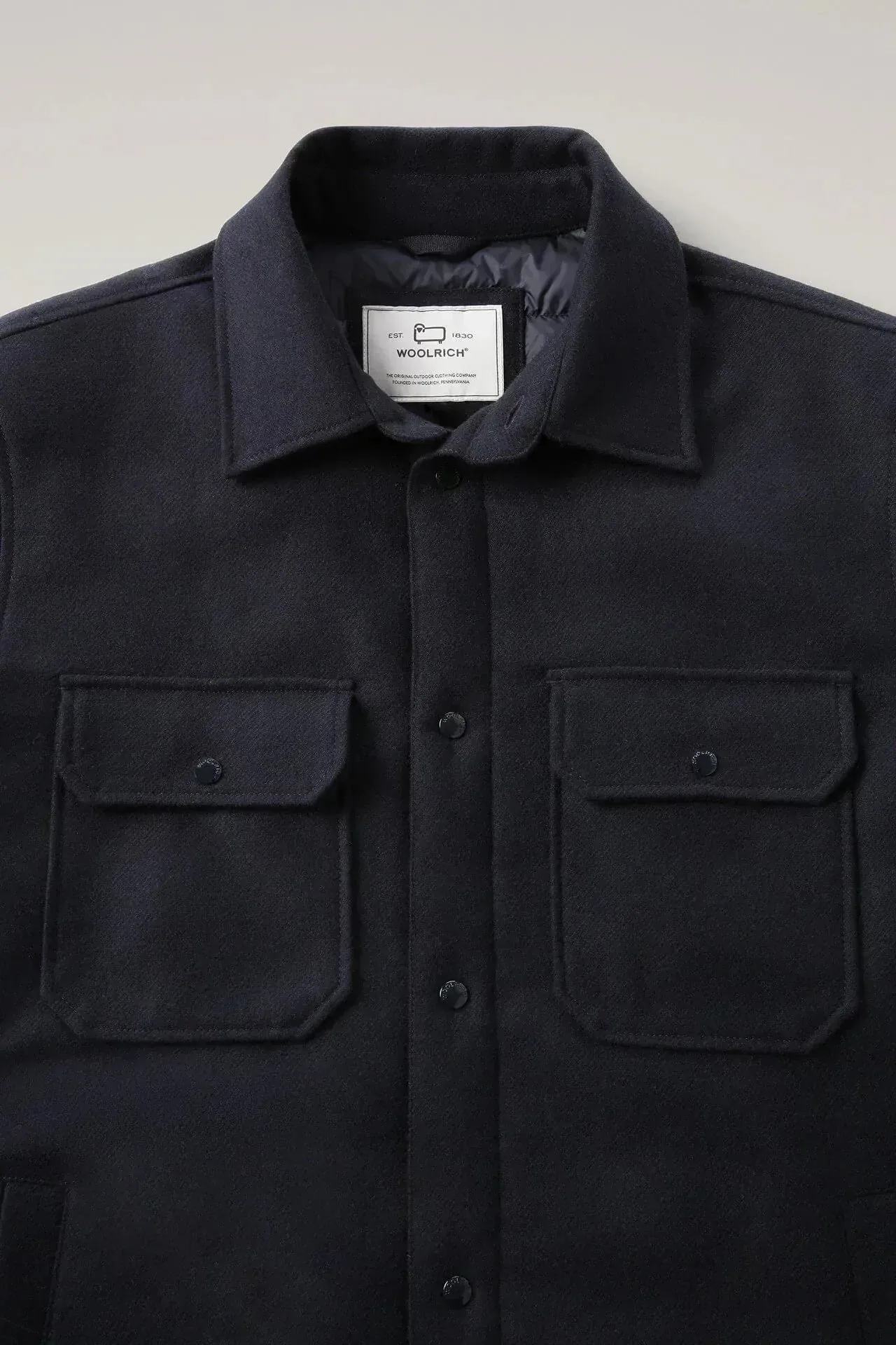 Woolrich Alaskan Recycled Melton Wool Overshirt Blue